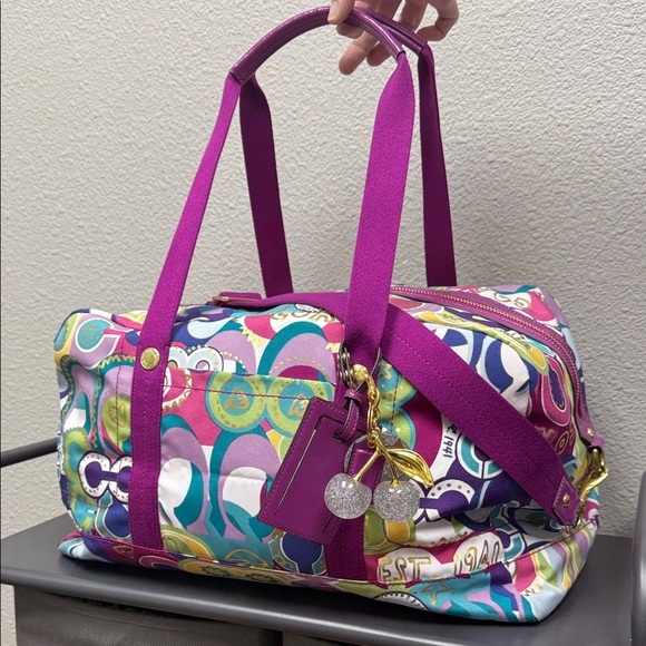 Coach Handbags - Rare Coach Poppy Graffiti  Duffel with Purple Straps and Luggage Tag- EUC